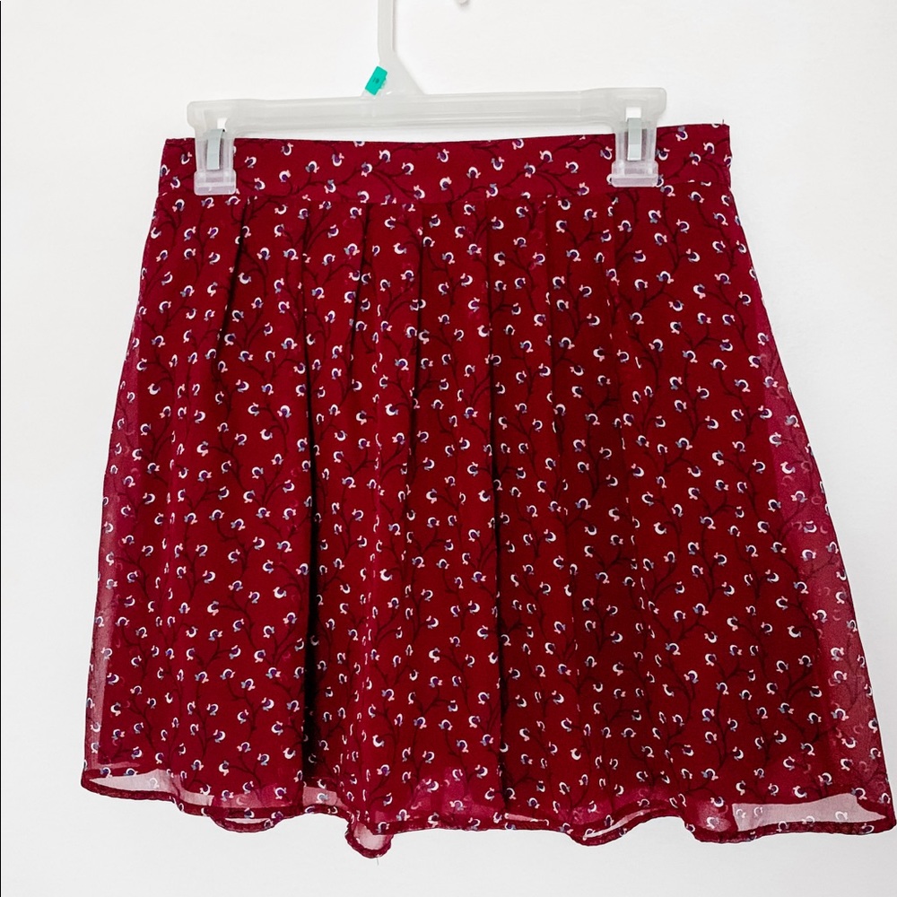 maroon high waisted skirt